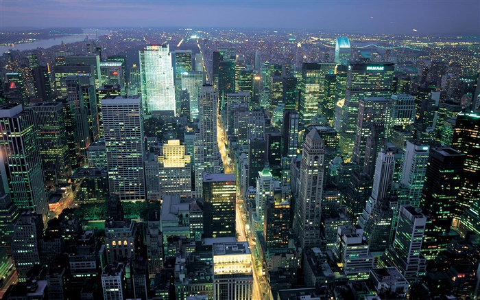 New York, USA, Blick auf die Stadt, Nacht, Lichter, Wolkenkratzer Hintergrundbilder Bilder