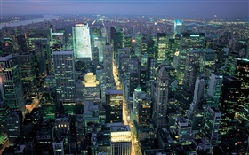New York, USA, Blick auf die Stadt, Nacht, Lichter, Wolkenkratzer