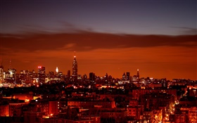 Nacht, Stadt, Häuser, Lichter, rot Stil HD Hintergrundbilder