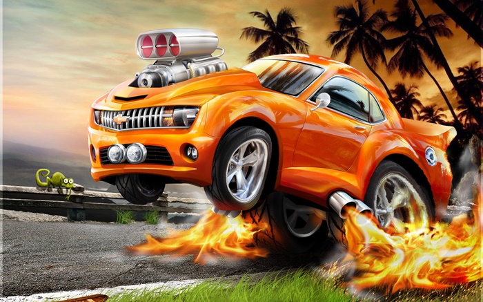Orange Chevrolet Auto, 3D-Design Hintergrundbilder Bilder