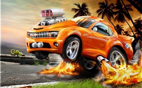 Orange Chevrolet Auto, 3D-Design HD Hintergrundbilder