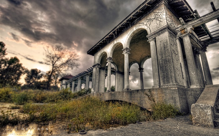 Palace Ruinen, Dämmerung, Wolken, HDR-Stil Hintergrundbilder Bilder