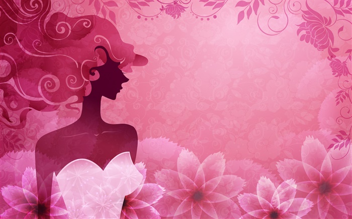 Rosa Hintergrund, Vektor-Mode-Mädchen, Blumen, Design Hintergrundbilder Bilder