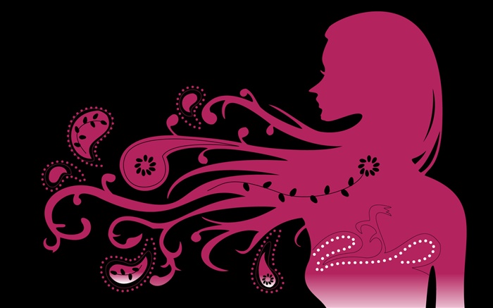 Rosa-Stil Mädchen, Haare fliegen, Vektor-kreatives Design Hintergrundbilder Bilder