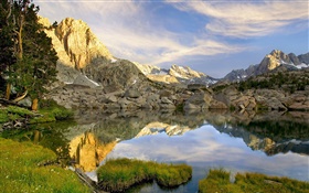 Teich, Felsen, Berge, Reflexion HD Hintergrundbilder