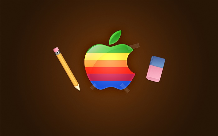 Regenbogen  Apple-Logo, Bleistift, Radiergummi Hintergrundbilder Bilder