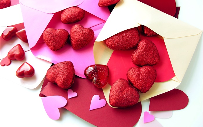 Rote Liebe Herzen, Brief, romantisch Hintergrundbilder Bilder