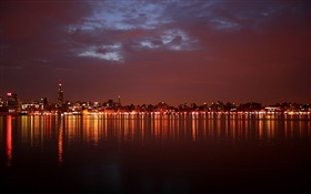 Fluss, Wasser Reflexion, Stadt, Lichter, Nacht HD Hintergrundbilder