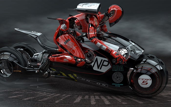 Roboter fahren Motorrad, High-Tech Hintergrundbilder Bilder