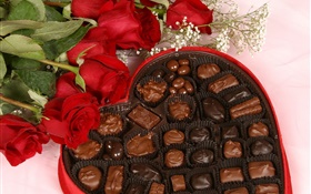 Romantisches Geschenk, Rose und Schokolade HD Hintergrundbilder