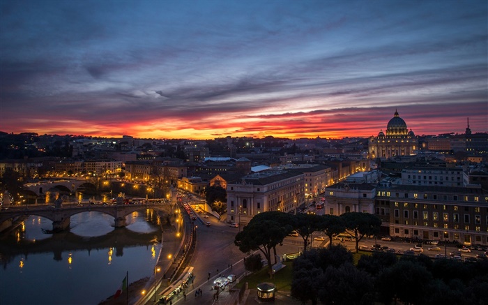 Rom, Italien, Vatikan, Abend, Sonnenuntergang, Häuser, Fluss, Brücken Hintergrundbilder Bilder