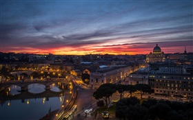 Rom, Italien, Vatikan, Abend, Sonnenuntergang, Häuser, Fluss, Brücken HD Hintergrundbilder