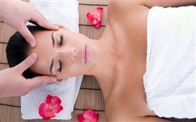 SPA-Massage, Mädchen, rote Blumen HD Hintergrundbilder