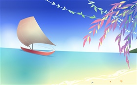 Meer, Strand, Boot, Zweige, Frühling, Vektor-Design HD Hintergrundbilder