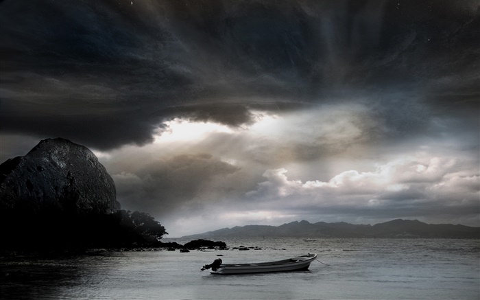 Meer, Boot, Wolken Hintergrundbilder Bilder