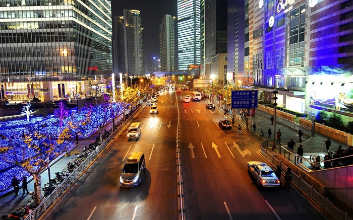 Shanghai, Straße, Beleuchtung, Nacht, Stadt, China Hintergrundbilder Bilder