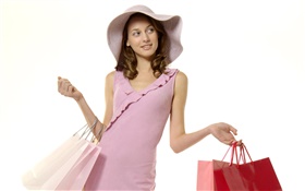 Shopping Mädchen, rosa Kleid HD Hintergrundbilder