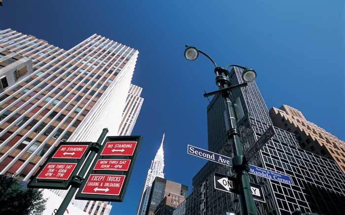 Wegweiser, Wolkenkratzer, New York, USA Hintergrundbilder Bilder
