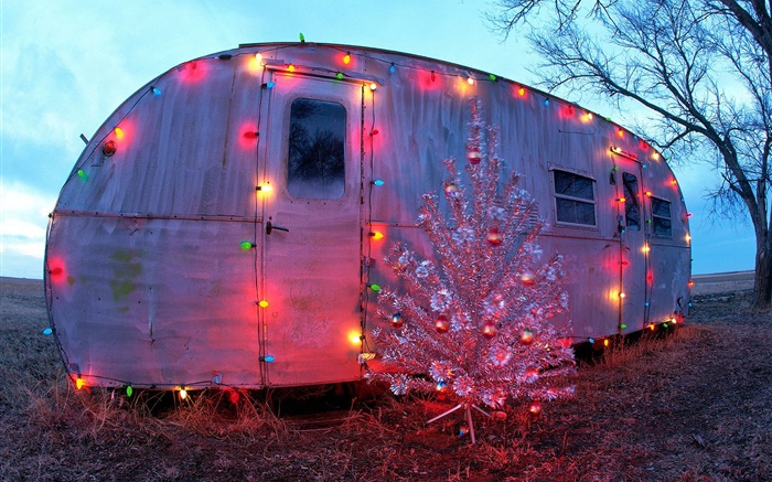 Einfaches Haus, Urlaub Lichter, Weihnachtsbaum Hintergrundbilder Bilder