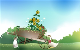 Frühling, Sonnenblumen , Katze, Schwan, Vektor-Design HD Hintergrundbilder