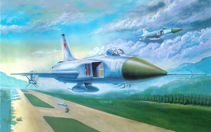 Su-15 Kämpfer, take-off, Kunstzeichnung Hintergrundbilder Bilder