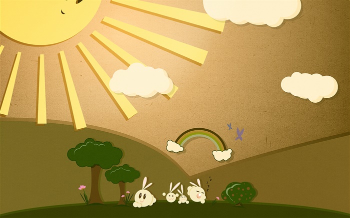 Sonne, Kaninchen, Regenbogen , Kunst-Design Hintergrundbilder Bilder