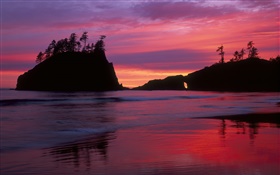 Sonnenuntergang, Abend, Meer, rot Himmel, Strand, Insel HD Hintergrundbilder