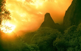 Sonnenuntergang, Berge, grüne HD Hintergrundbilder