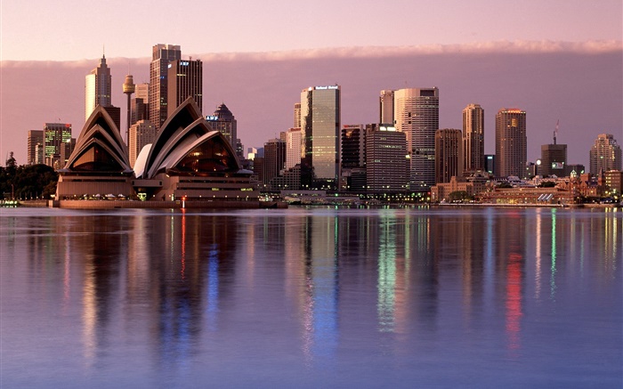 Sydney, Stadt, Dämmerung, Gebäude, Australien Hintergrundbilder Bilder
