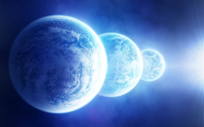 Drei blaue Planeten Hintergrundbilder Bilder