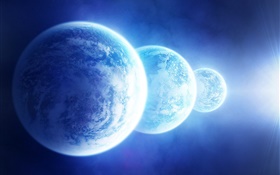 Drei blaue Planeten HD Hintergrundbilder
