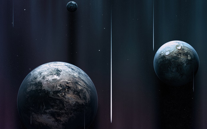 Drei Planeten, Raum, Komet Hintergrundbilder Bilder