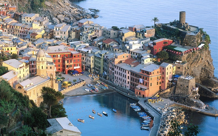 Draufsicht der Cinque Terre in Italien Hintergrundbilder Bilder