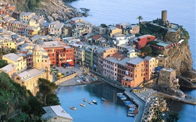 Draufsicht der Cinque Terre in Italien HD Hintergrundbilder