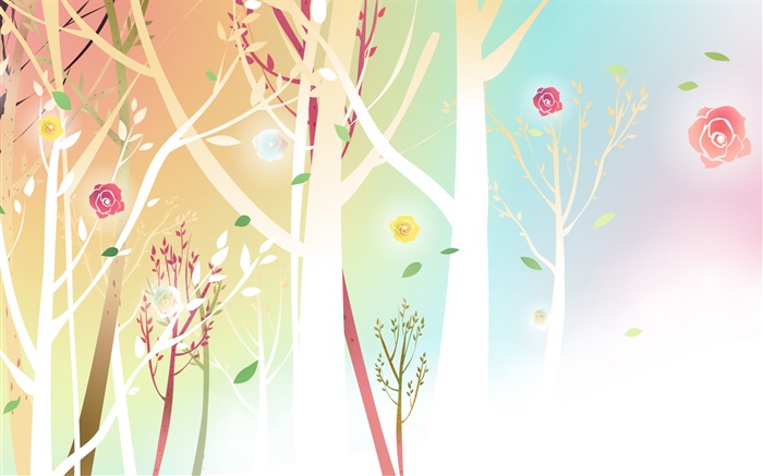Bäume, Blumen, Frühling, Vektor-Design Hintergrundbilder Bilder