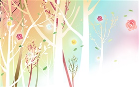 Bäume, Blumen, Frühling, Vektor-Design HD Hintergrundbilder
