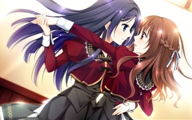 Zwei anime Mädchen tanzen HD Hintergrundbilder