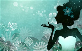 Vector Mädchen, blauem Hintergrund, Blumen, Sterne HD Hintergrundbilder