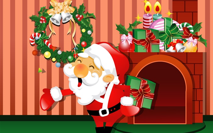 Vector Bilder, Weihnachten, Santa, Geschenke, Kerzen Hintergrundbilder Bilder