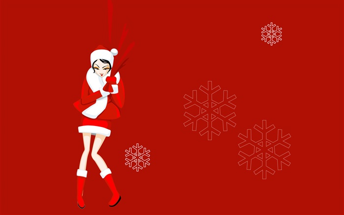 Vector Bilder, Weihnachten Mädchen, rotes Kleid, Schneeflocke Hintergrundbilder Bilder