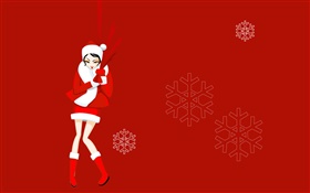Vector Bilder, Weihnachten Mädchen, rotes Kleid, Schneeflocke