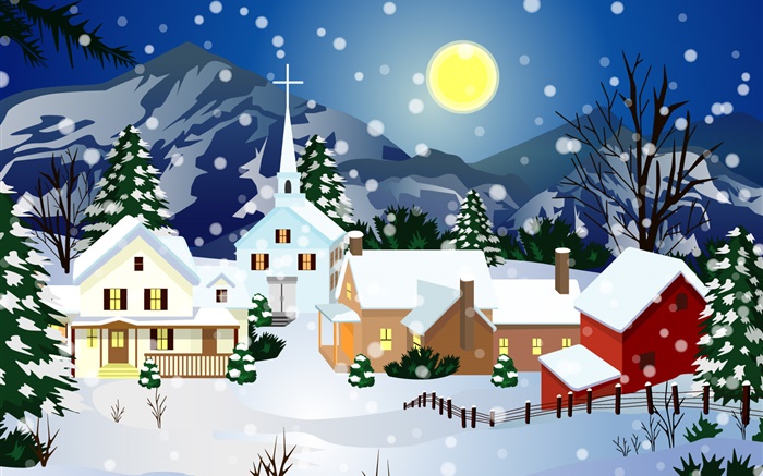 Vector Bilder, dicken Schnee, Haus, Mond, Weihnachten Hintergrundbilder Bilder