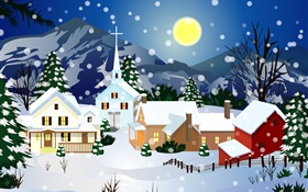 Vector Bilder, dicken Schnee, Haus, Mond, Weihnachten HD Hintergrundbilder