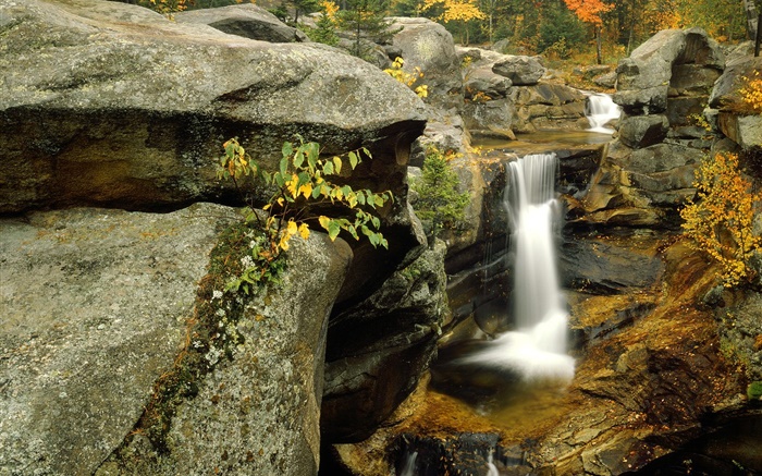Wasserfall, Felsen, Herbst Hintergrundbilder Bilder