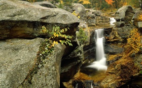 Wasserfall, Felsen, Herbst HD Hintergrundbilder