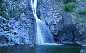 Wasserfall, Felsen, Teich, Hokkaido, Japan