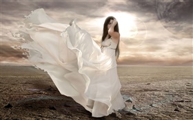 Weißes Kleid Fantasie Mädchen, Wind, Sonne