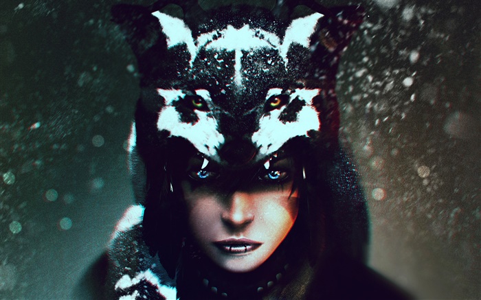 Wolf Shaman, Mädchen, Fantasy-Kunst Hintergrundbilder Bilder