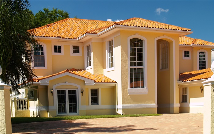 Gelbe Farbe Stil Villa Hintergrundbilder Bilder
