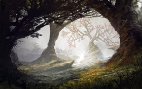Kunst Malerei, Wald, Bäume HD Hintergrundbilder